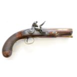 A 19th Century Officer's 20 Bore Flintlock Pistol, the 15cm hooked octagonal browned steel barrel