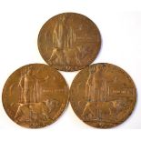 Three First World War Cast Bronze Memorial Plaques, respectively to FRANK JAGGER, in original
