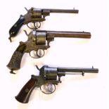 A 19th Century Belgian Pinfire Six Shot Revolver, with blued finish, 12cm octagonal steel barrel