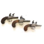 Three 19th Century Flintlock Box Lock Pocket Pistols, each with 4.3cm turn-off steel barrel with