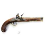 A Late 18th Century Flintlock Travelling Pistol by Brummitt, the 20cm brass two stage cannon