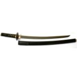 A Shinto Japanese Wakizashi, the 48cm blade with traces of a hamon, with delamination marks,