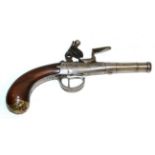 An 18th Century ''Queen Anne'' Flintlock Pistol, the 6.5cm turn-off cannon barrel with indistinct