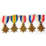 A First World War 1914 Star, to 6752 S.STH.F.HAYCROFT.18.HRS; and four 1914-15 Stars, respectively