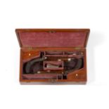 A Pair of 19th Century 16 Bore Percussion Officer's/Belt Pistols by Hollis & Sheath, each with