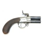 A 19th Century Over and Under Double Barrel Percussion Pocket Pistol, the 4cm blued steel turn-off