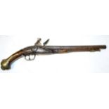 An 18th Century Turkish Flintlock Holster Pistol, the 31.5cm round steel barrel chiselled at the