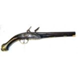 An 18th Century Continental Flintlock Holster Pistol, the 26cm two stage steel barrel octagonal at