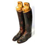 A Pair of Boer War Period Brown Leather Military Field Boots, fitted with wood treesLeather with