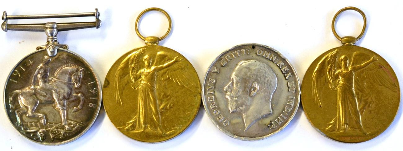 Two First World War Pairs, each comprising British War Medal and Victory Medal, respectively awarded