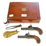 A Pair of 19th Century Percussion Boxlock Pocket Pistols by Watkinson, blued finish, each with 5cm