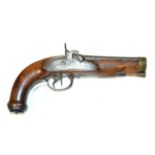 A 19th Century Continental 25 Bore Side by Side Double Barrel Percussion Greatcoat Pistol, with 14cm