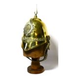 An 1871 Pattern Brass Trooper's Helmet to the Yorkshire Dragoons Yeomanry Cavalry, with silver