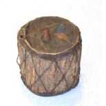 A North American Indian Bark Drum, the rawhide skins painted with geometric motifs, with gut laced