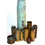 A Collection of Shell Cases and Related Items, comprising a pair of German brass Trench Art