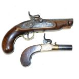 An Early 19th Century Percussion Greatcoat Pistol, converted from a flintlock, the 10.5cm