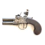 A Late 18th Century Flintlock Tap Action Over and Under Double Barrel Pocket Pistol by P Bond,