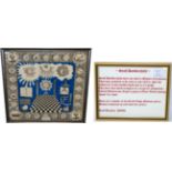 A 19th Century Masonic Printed Fabric Snuff Handkerchief, decorated with various Masonic emblems and