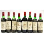 Chateau Musar 'Gaston Hochar' 1980 (x3), 1983 (x3), 1986, 1988 (eight bottles) U: mid shoulder -
