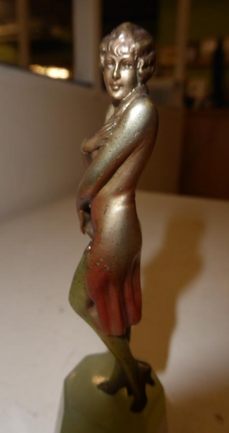 Josef Lorenzl (1892-1950), A cold-painted bronze figure, circa 1925, modelled as a woman, on a green - Image 5 of 6