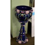 A blue glazed jardiniere on stand