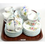 A Shelley Wild Flowers pattern teaset, 13668, comprising two cake plates, eight teacups and eight