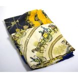 Hermes silk scarf, La Promenade de Longchamps and another in yellow and black (2)