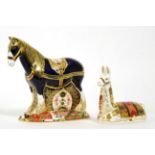 Royal Crown Derby Imari paperweights; Shire Horse No. 1006/1500 (with certificate) and Llama (both