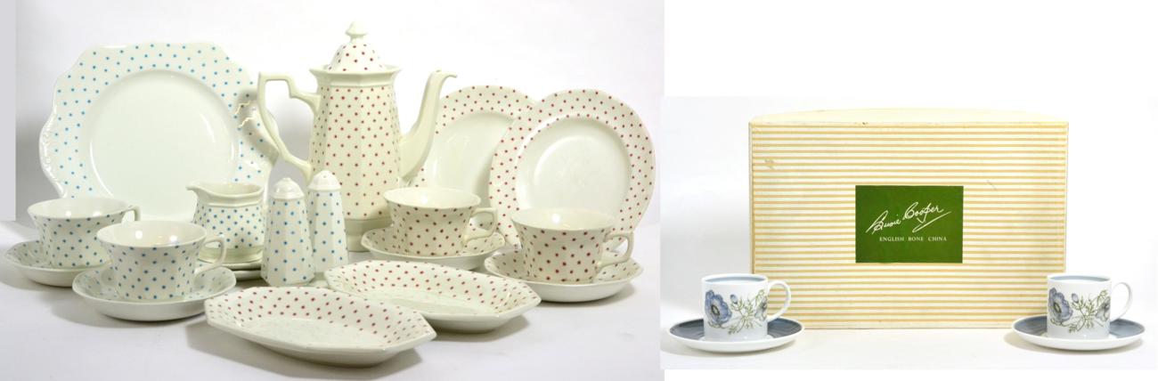 A Susie Cooper Bone China Glen Mist pattern coffee set, comprising six cans and six saucers, factory