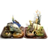 Border Fine Arts Otter and Fish models Including: 'Salmon', model No. 140 and 'The Reluctant Pupil',