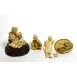 A Japanese Meiji period ivory figure together with two similar