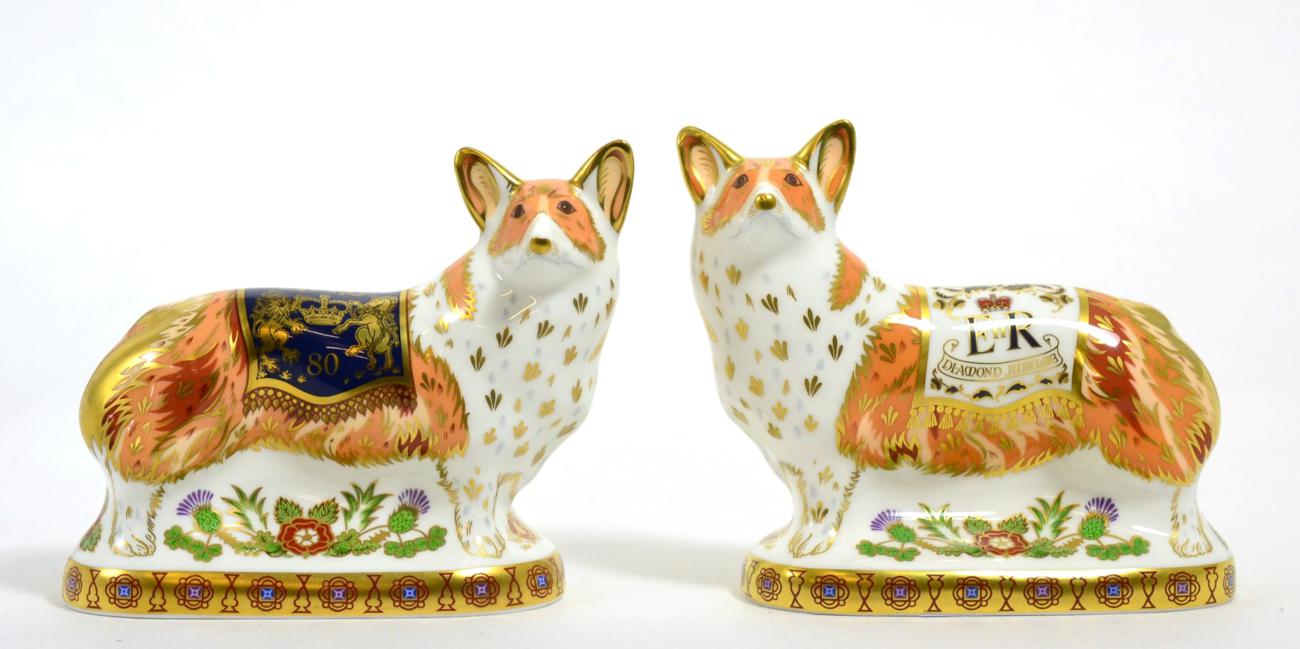 Royal Crown Derby Imari paperweights; Royal Corgi No. 118/500 and Royal Windsor Corgi No. 464/950 (