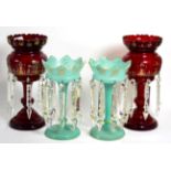Two pairs of Victorian glass lustres