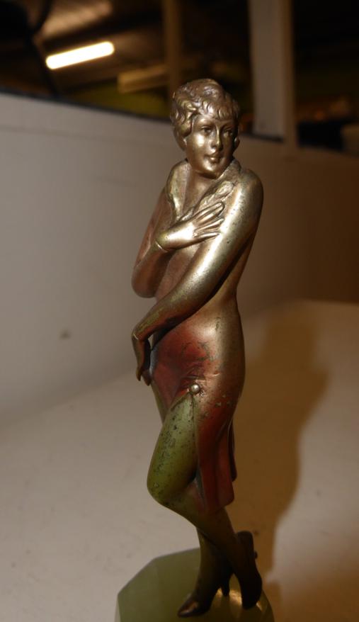 Josef Lorenzl (1892-1950), A cold-painted bronze figure, circa 1925, modelled as a woman, on a green - Image 4 of 6