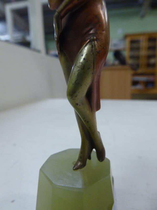 Josef Lorenzl (1892-1950), A cold-painted bronze figure, circa 1925, modelled as a woman, on a green - Image 2 of 6