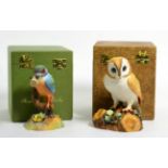 A Royal Crown Derby model of a barn owl; and a kingfisher, both signed L Payne, in original boxes