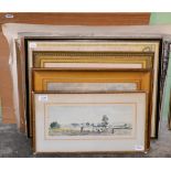 Assorted watercolours, prints and maps including Albert Ludovici (19th/20th century) figures working