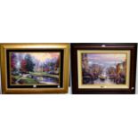 After Thomas Kinkade (American 1958-2012), limited edition canvas prints with hand embellished