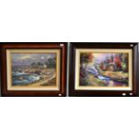 After Thomas Kinkade (American 1958-2012), limited edition canvas prints with hand embellished