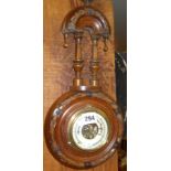 Carved wood framed aneroid barometer