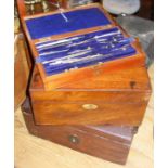 Victorian drawing instruments in mahogany case with two layers, including small set square by Lilley