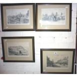 Four pencil drawings of local scenes by H.W. Colby - West Bay Harbour, Golden Cap Estate, The Square