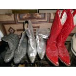 Vintage clothing:- three pairs of men's leather boots - two cowboy style, one silver by Celebrity,