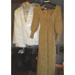 Vintage clothing:- 1960s/70s ladies' gold crocheted evening dress, and a men's white dinner jacket