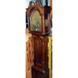 19th c. brass-faced arch-topped 8-day longcase clock in mahogany case, by James Kirkland of Glasgow