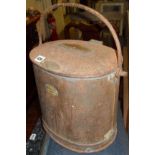 Rare 19th c. oval farm dairy can with handle made by J. Lee of Bridport for A.E. Slade of Stoke