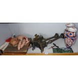 Vintage toys & old doll, corkscrew with Henshall button, Chinese vases and an Art Deco panther on