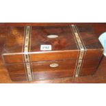 19th c. rosewood tea caddy with mother-of-pearl inlay and internal glass mixing bowl