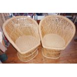 Pair of bamboo tub armchairs with sisal seats