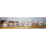 Shelf of ceramics including jugs and cups & saucers, and a Royal Worcester Poppy jug